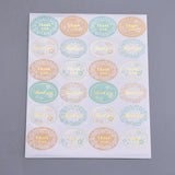 Craspire 1 Inch Thank You Sticker, DIY Label Paster Picture Stickers, Oval with Word Thank You and Flower Pattern, Colorful, Sticker: 35x25mm, about 24pcs/sheet