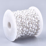 1 Roll Plastic Imitation Pearl Beaded Trim Garland Strand, Great for Door Curtain, Wedding Decoration DIY Material, with Rhinestone, Half Round, White, 10.5x4.5mm, 10yards/roll