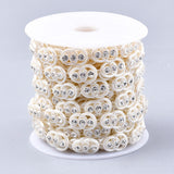 1 Roll Plastic Imitation Pearl Beaded Trim Garland Strand, Great for Door Curtain, Wedding Decoration DIY Material, with Rhinestone, Floral White, 14x4mm, 10yards/roll