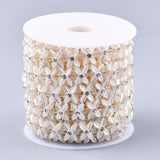 1 Roll Plastic Imitation Pearl Beaded Trim Garland Strand, Great for Door Curtain, Wedding Decoration DIY Material, with Rhinestone, Flower, Creamy White, 15x4mm, 10yards/roll