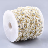 1 Roll Plastic Imitation Pearl Beaded Trim Garland Strand, Great for Door Curtain, Wedding Decoration DIY Material, with Rhinestone, Floral White, 16.5x5mm, 10yards/roll
