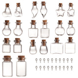 1 Set Glass Bottles, with Cork Stopper and Iron Screw Eye Pin Peg Bails, Mixed Shapes, Clear, 20pcs/set