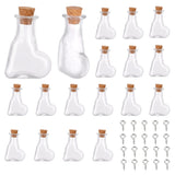 1 Bag 20Pcs Heart Shape Mini Wish Bottles Clear Tiny Wishing Bottle Glass Vials Jar with Wood Cork Stopper & 20Pcs Eye Pin Peg Bails for DIY Crafting Message Wedding Party Favors