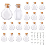 1 Bag 20Pcs Flat Round Mini Wish Bottles Tiny Glass Bottle Charms with Cork Stoppers Clear Wishing Jar Vial Bottle & 20Pcs Eye Pin Peg Bails for DIY Jewellery Pendants Making Crafts Party Decor