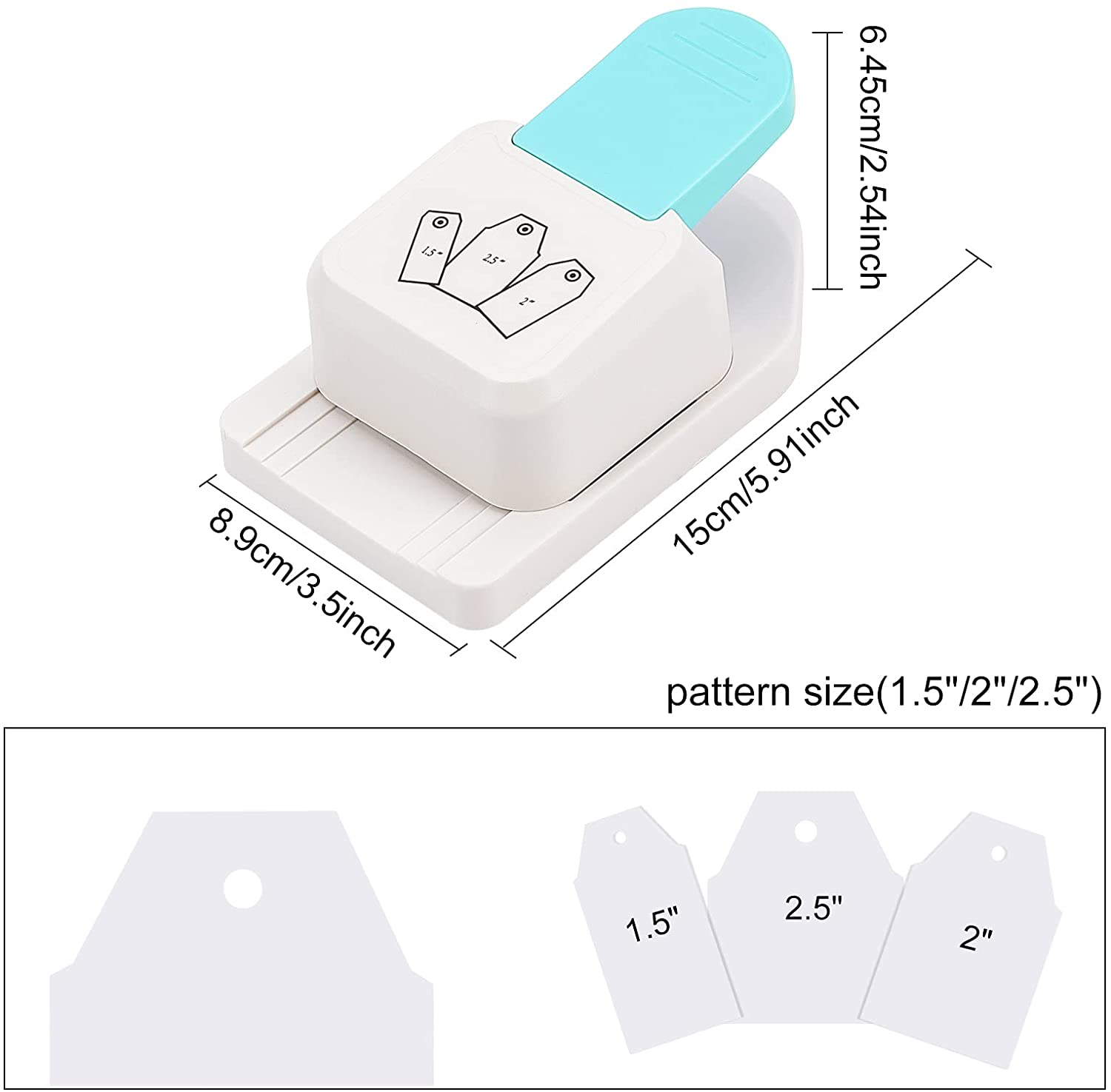 CRASPIRE Tag Punch, Trapezoid Gift Tag Puncher, 3 in 1 Craft Tag Punch,  1.5,2, 2.5 Tag Shape Lever Action Craft Punch for Paper Crafting  Scrapbooking Cards Arts