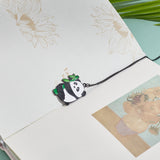 Iron Bookmarks Set, with Enamel Panda Pendant, Black