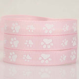 1 Roll 100 Yards Printed Polyester Grosgrain Ribbons, Garment Accessories, Paw Print Pattern, Pink, 3/8 inch(9mm)