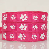 1 Roll 100 Yards Printed Polyester Grosgrain Ribbons, Garment Accessories, Paw Print Pattern, Deep Pink, 3/8 inch(9mm)