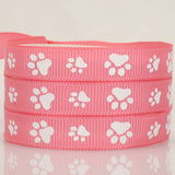 1 Roll 100 Yards Printed Polyester Grosgrain Ribbons, Garment Accessories, Paw Print Pattern, Light Coral, 3/8 inch(9mm)