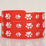 1 Roll 100 Yards Printed Polyester Grosgrain Ribbons, Garment Accessories, Paw Print Pattern, Red, 3/8 inch(9mm)