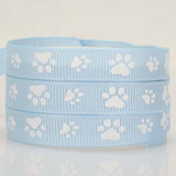 1 Roll 100 Yards Printed Polyester Grosgrain Ribbons, Garment Accessories, Paw Print Pattern, Light Blue, 3/8 inch(9mm)