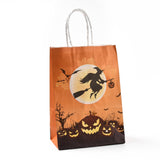 30 pc Halloween Theme Kraft Paper Gift Bags, Shopping Bags, Rectangle, Colorful, Witch Pattern, Finished Product: 21x14.9x7.9cm