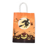 30 pc Halloween Theme Kraft Paper Gift Bags, Shopping Bags, Rectangle, Colorful, Witch Pattern, Finished Product: 21x14.9x7.9cm