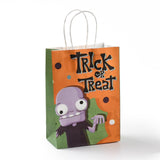 30 pc Halloween Theme Kraft Paper Gift Bags, Shopping Bags, Rectangle, Colorful, Skull Pattern, Finished Product: 21x14.9x7.9cm