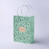 10 pc kraft Paper Bags, with Handles, Gift Bags, Shopping Bags, Rectangle, Flower Pattern, Green, 21x15x8cm