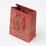 100 pc Printed Rectangle Cardboard Paper Bags, Gift Bags, Shopping Bags, with Nylon Cord Handles, Dark Red, 20x15cm