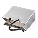10 pc Rectangle Paper Bags, with Handles, for Gift Bags and Shopping Bags, Silver, 18x22x0.6cm