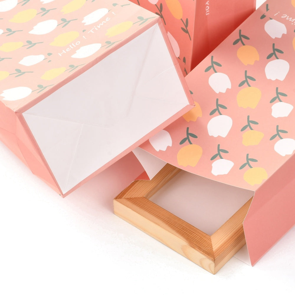 Flower Wrapping Box, Rose Wrapping Paper Bag Gift Box With Handle