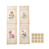 2 Bag 24Pcs 4 Styles Retro Rectangle Flower Paper Bags, Gift Paper Pouch for Gift & Food Wrapping, with Round Dot Seal Stickers, PeachPuff, Bag: 23.35x12.1x0.1cm, 6pcs/style