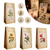 2 Bag 24Pcs 4 Styles Retro Rectangle Flower Paper Bags, Gift Paper Pouch for Gift & Food Wrapping, with Round Dot Seal Stickers, PeachPuff, Bag: 23.35x12.1x0.1cm, 6pcs/style