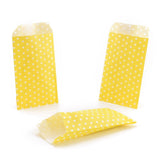 100 pc Kraft Paper Bags, No Handles, Storage Bags, White Polka Dot Pattern, Wedding Party Birthday Gift Bag, Yellow, 15x8.3x0.02cm