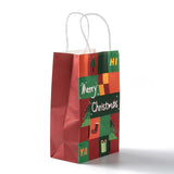20 pc Christmas Theme Kraft Paper Gift Bags, with Handles, Shopping Bags, Mixed Patterns, 13.5x8x22cm