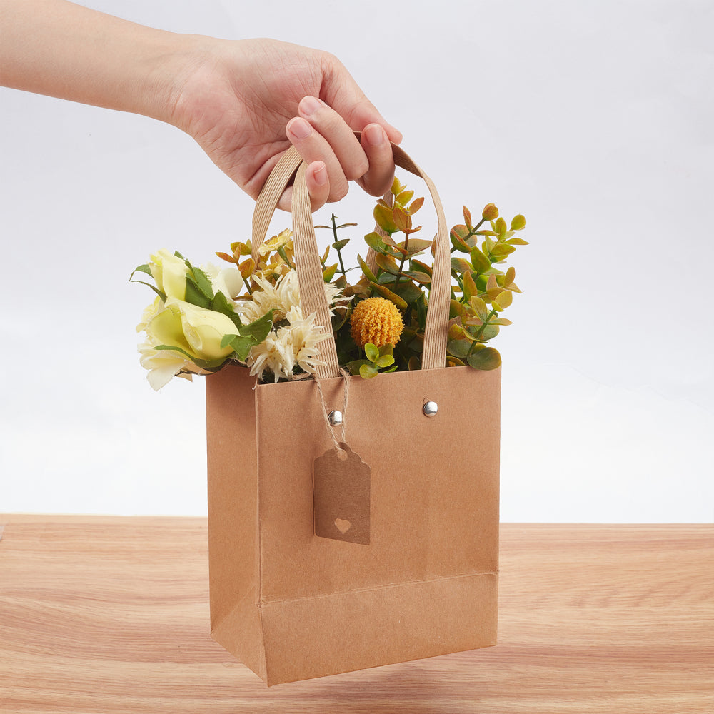 CRASPIRE 1 Bag 10 Pcs Kraft Paper Flower Bags with Handle, 13x0.4x15cm