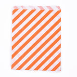100 pc Kraft Paper Bags, No Handles, Food Storage Bags, Stripe Pattern, Orange, 18x13cm