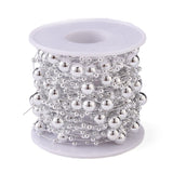 2 Roll Christmas Tree Round Beaded Garland, Plastic Imitation Pearl Beaded Trim, for Decorating Wedding Party Supplies, with Spool, Silver, 3mm and 8mm, about 10m/roll.