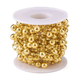 Christmas Tree Round Beaded Garland, Plastic Imitation Pearl Beaded Trim, for Decorating Wedding Party Supplies, with Spool, Gold, 3mm and 8mm, about 10m/roll.