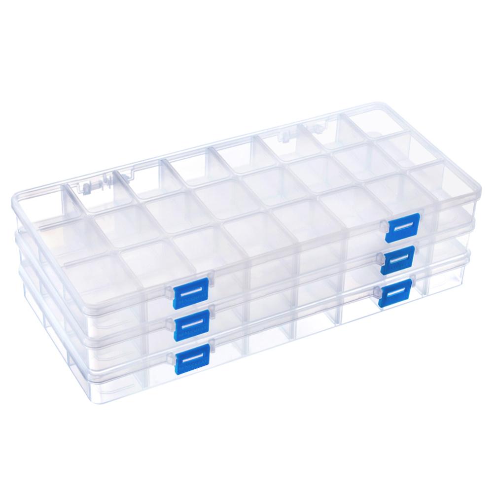 CRASPIRE 3 pcs 3 Pack 33x16x3cm 24 Grids Plastic Storage Container  Jewellery Box with Adjustable Dividers Large Clear Plastic Bead Storage Box( Compartment: 4x3.8x3cm)
