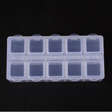 20 pcs Cuboid Plastic Bead Containers, Flip Top Bead Storage, 10 Compartments, White, 8.8x4.4x2.05cm
