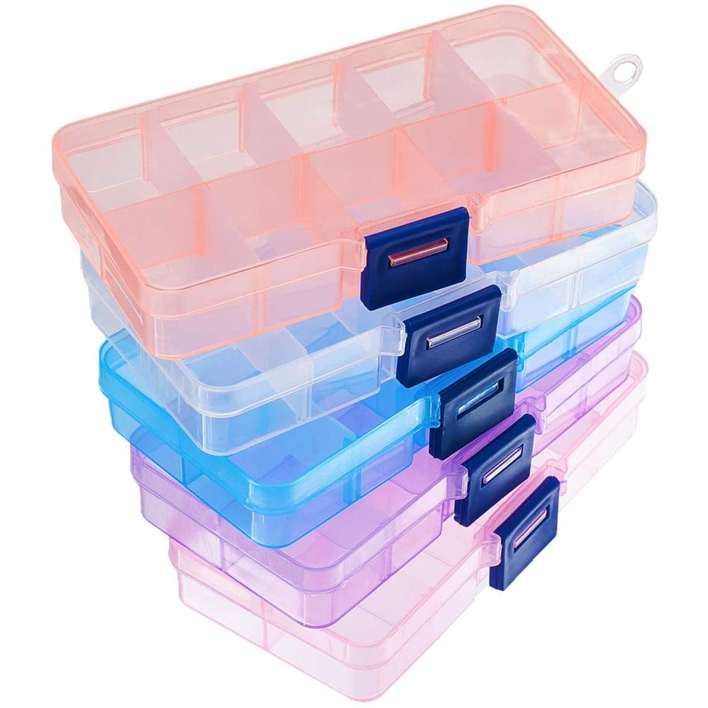 CRASPIRE 1 Set 5 Pack 10 Grids Rectangle Plastic Bead Storage Box Case  Container Jewelry Organizer with Movable Dividers for Small Earring Jewelry  Craft Sewing Supplies, 68 x 129 x 22mm