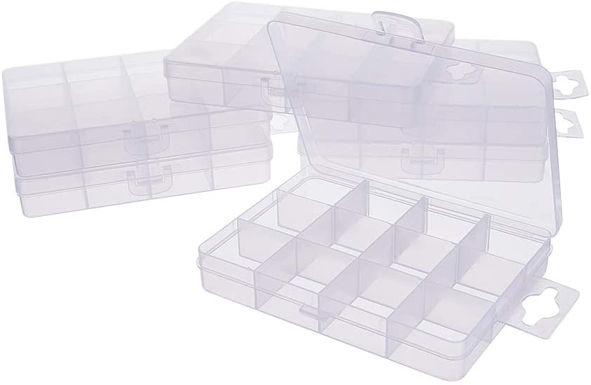 CRASPIRE 1 Set 6 Pack 12 Grids Jewelry Dividers Box Organizer Clear Plastic  Bead Case Storage Container for Beads, Jewelry, Nail Art, Small Items Craft  Findings 13x10x2.2cm, Compartment: 3x3cm