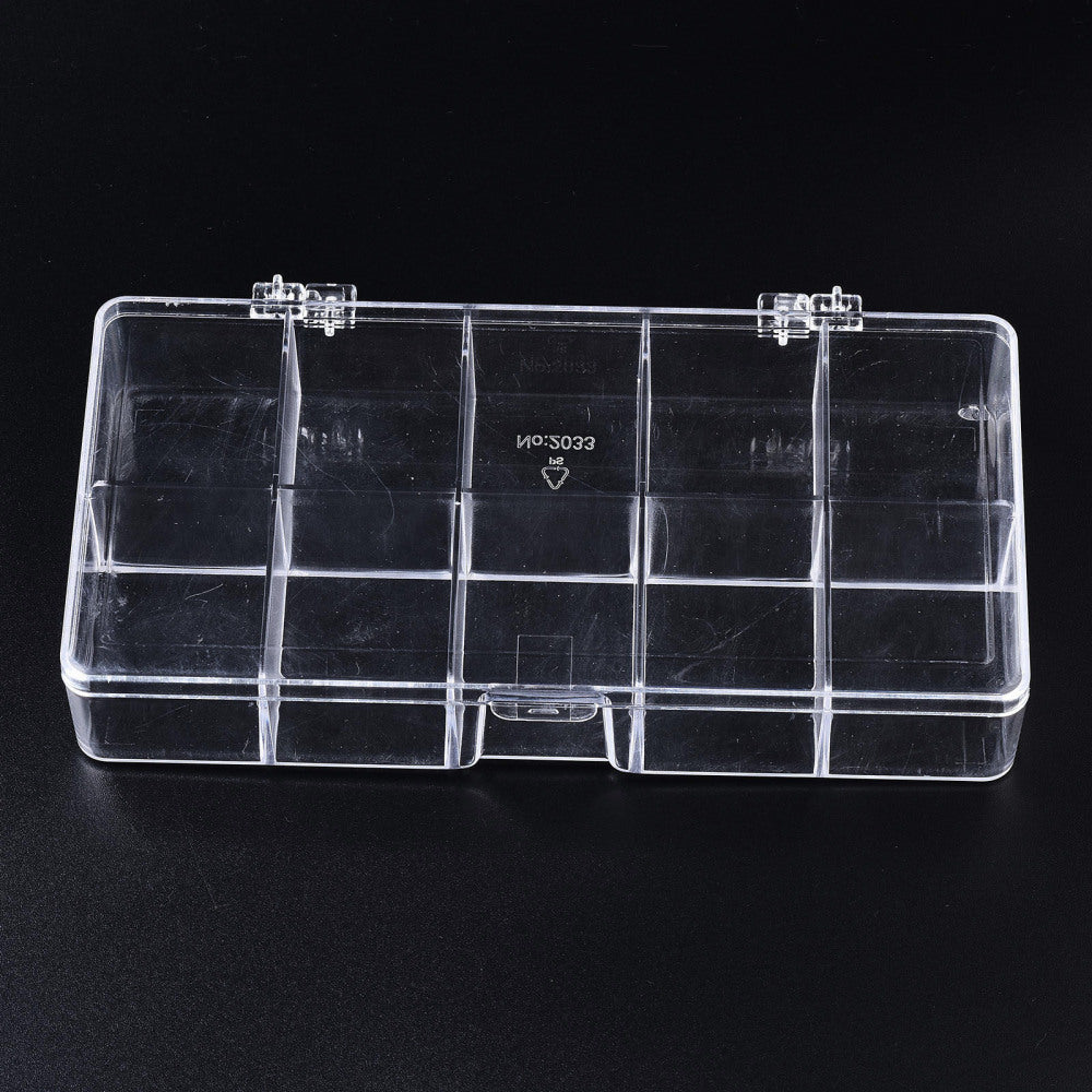 CRASPIRE 10 pcs Polystyrene Bead Storage Containers, with 10 Compartments  Organizer Boxes and Hinged Lid, for Jewelry Beads Earring Container Tool Fishing  Hook Small Accessories, Rectangle, Clear, 17.6x9.6x3.1cm, compartment:  4.2x3.3cm.