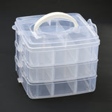1 pcs Plastic Bead Containers, Rectangle, Three Layers, A Total of 18 Compartments, Clear, 155x160x130mm, Compartment: 48x71~51x72mm