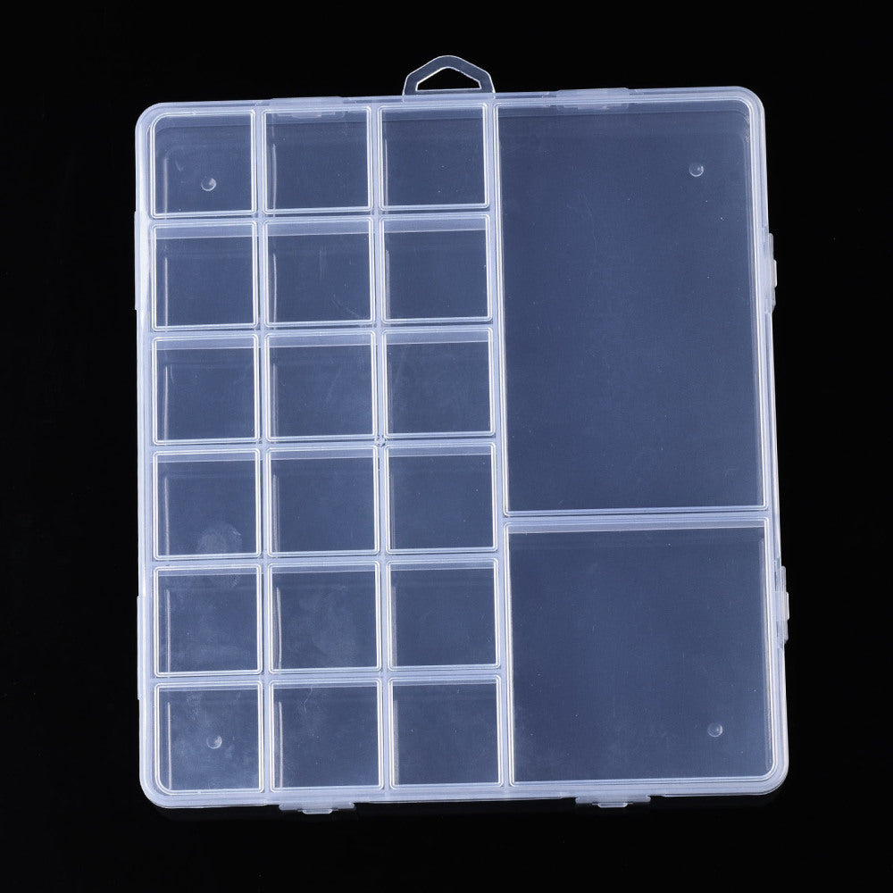 CRASPIRE 6 pcs Rectangle Polypropylene(PP) Bead Storage Containers, with  Hinged Lid and 20 Grids, for Jewelry Small Accessories, Clear, 19x17x1.8cm,  Hole: 17x6mm, Compartment: 29x29mm and 70x70mm and 113x70mm