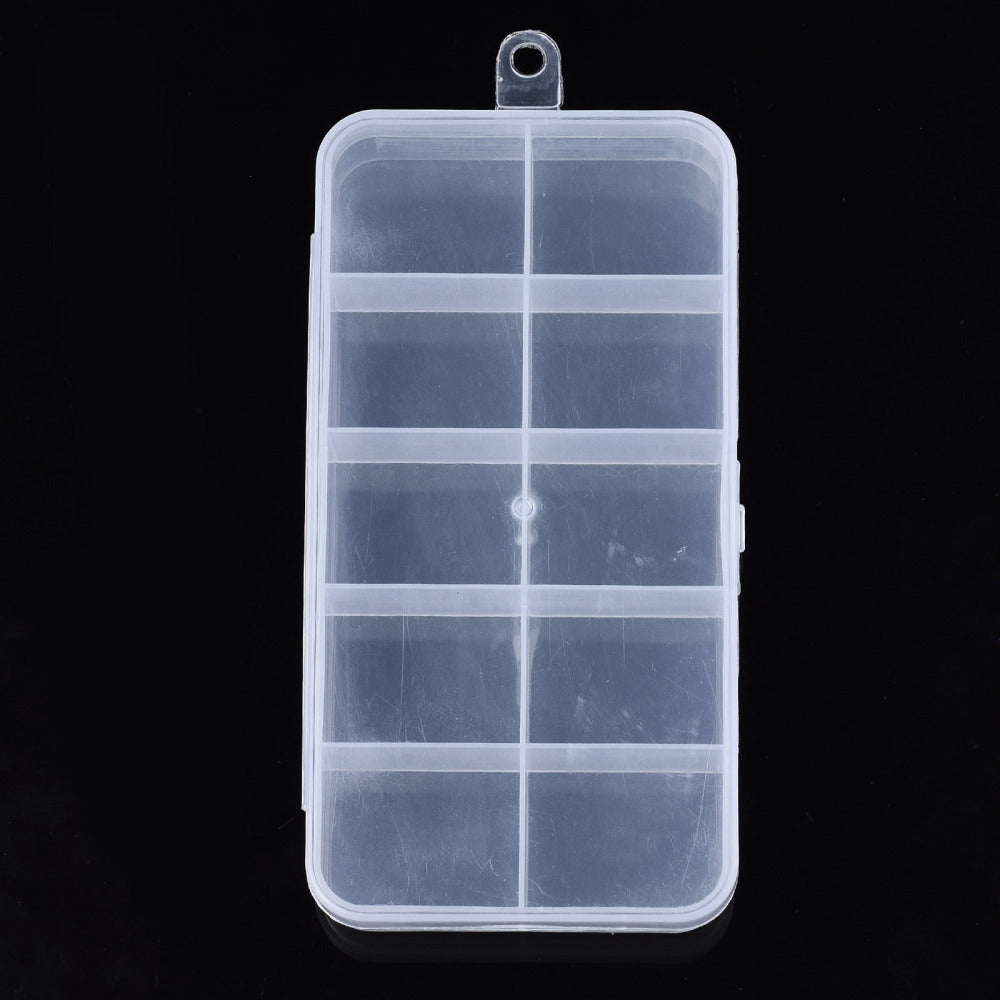 CRASPIRE 20 pcs Plastic Bead Storage Containers, 10 Compartments,  Rectangle, Clear, 14.5x6.9x2.15cm, Hole: 5.5mm, compartment: 30x24mm.