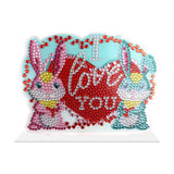 Craspire DIY Rabbit & Word Love You Display Decoration Diamond Painting Kits, for Valentine Day, including Plastic Board, Resin Rhinestones, Diamond Sticky Pen, Tray Plate and Glue Clay, Red, 115x155mm, 5Set/Pack