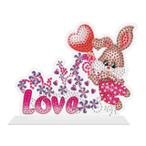 Craspire DIY Rabbit & Word Love Display Decoration Diamond Painting Kits, for Valentine Day, including Plastic Board, Resin Rhinestones, Diamond Sticky Pen, Tray Plate and Glue Clay, Pearl Pink, 125x155mm, 5Set/Pack