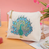 Craspire DIY Zipper Crossbody Bag Diamond Painting Kits, including PU Leather Bags, Resin Rhinestones, Diamond Sticky Pen, Tray Plate and Glue Clay, Rectangle, Peacock Pattern, 150x180mm, 2Set/Pack