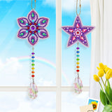 Craspire DIY Flower & Star Sun Catcher Keychain Diamond Painting Kits, including Acrylic Pendant, Diamond, Diamond Drill Tool, Ball Chain, Swivel Clasp, Mixed Color, Packaging: 150x130x20mm, Finshed Product: 270~295x85~90mm, 2pcs, 2Set/Pack