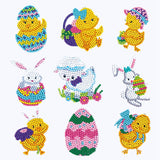 Craspire DIY Duck & Rabbit & Easter Egg Diamond Painting Sticker Kits, including Self Adhesive Sticker, Resin Rhinestones, Diamond Sticky Pen, Tray Plate and Glue Clay, Animal Pattern, 60~70mm, 9 patterns, 1pc/pattern, 9pcs, 2Set/Pack