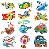 Craspire DIY Diamond Painting Sticker Kits, including Self Adhesive Sticker, Resin Rhinestones, Diamond Sticky Pen, Tray Plate and Glue Clay, Vehicle Pattern, 60~70mm, 12 patterns, 1pc/pattern, 12pcs, 2Set/Pack