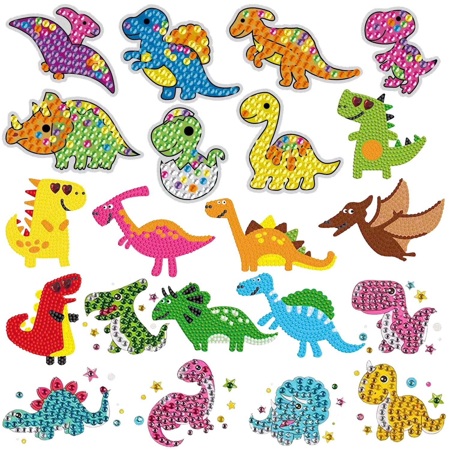 Craspire DIY Dinosaur Diamond Painting Sticker Kits, including
