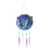 Craspire DIY Diamond Painting Web with Feather Wind Chime Kits, Including Resin Rhinestones, Diamond Sticky Pen, Tray Plate and Glue Clay, Butterfly Pattern, 330mm, 2Set/Pack