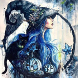 Craspire DIY Halloween Theme Diamond Painting Kits, including Resin Rhinestones, Diamond Sticky Pen, Tray Plate and Glue Clay, Witch Pattern, 300x300mm, 2Set/Pack