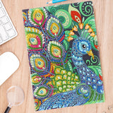 Craspire DIY Animal Theme Notebook Diamond Painting Kits, Including A5 Notebook, Resin Rhinestones, Diamond Sticky Pen, Tray Plate and Glue Clay, Peacock Pattern, 210x150mm, 50 pages/book, 2Set/Pack