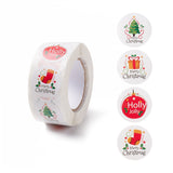 Craspire Christmas Theme Self-Adhesive Stickers, Roll Sticker, Flat Round, for Party Decorative Presents, Mixed Patterns, 25mm, about 500pcs/roll, 5rolls/set