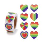 Craspire Colorful Paper Gift Tag Stickers, with Rainbow Strip Adhesive Labels Roll Stickers, for Party, Decorative Presents, Heart Pattern, 2.5x2.5x0.01cm